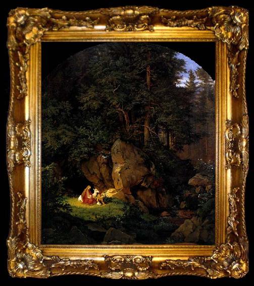 framed  Adrian Ludwig Richter Genoveva in the Forest Seclusion, ta009-2